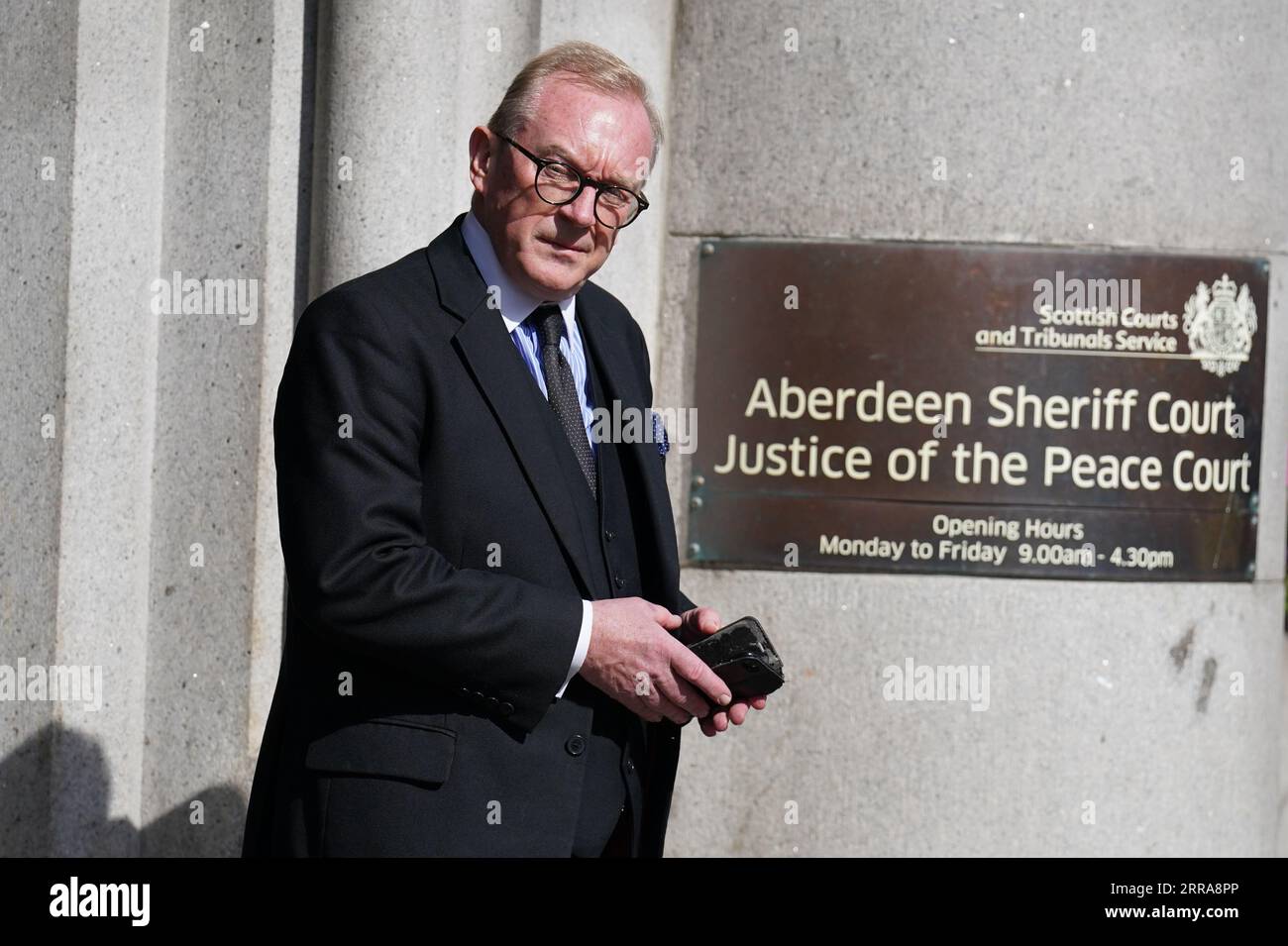 Prosecutor Alex Prentice KC at the High Court in Aberdeen, where Network Rail admitted health and safety failings over over the Stonehaven rail crash. Train driver Brett McCullough, 45, conductor Donald Dinnie, 58, and passenger Christopher Stuchbury, 62, died in the crash near Stonehaven, Aberdeenshire, on August 12, 2020. Picture date: Thursday September 7, 2023. Stock Photo