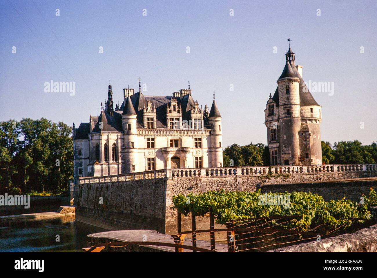 Historic architecture of Chateau Chenonceaux, Le Cher river, Loire valley, France 1964 Stock Photo