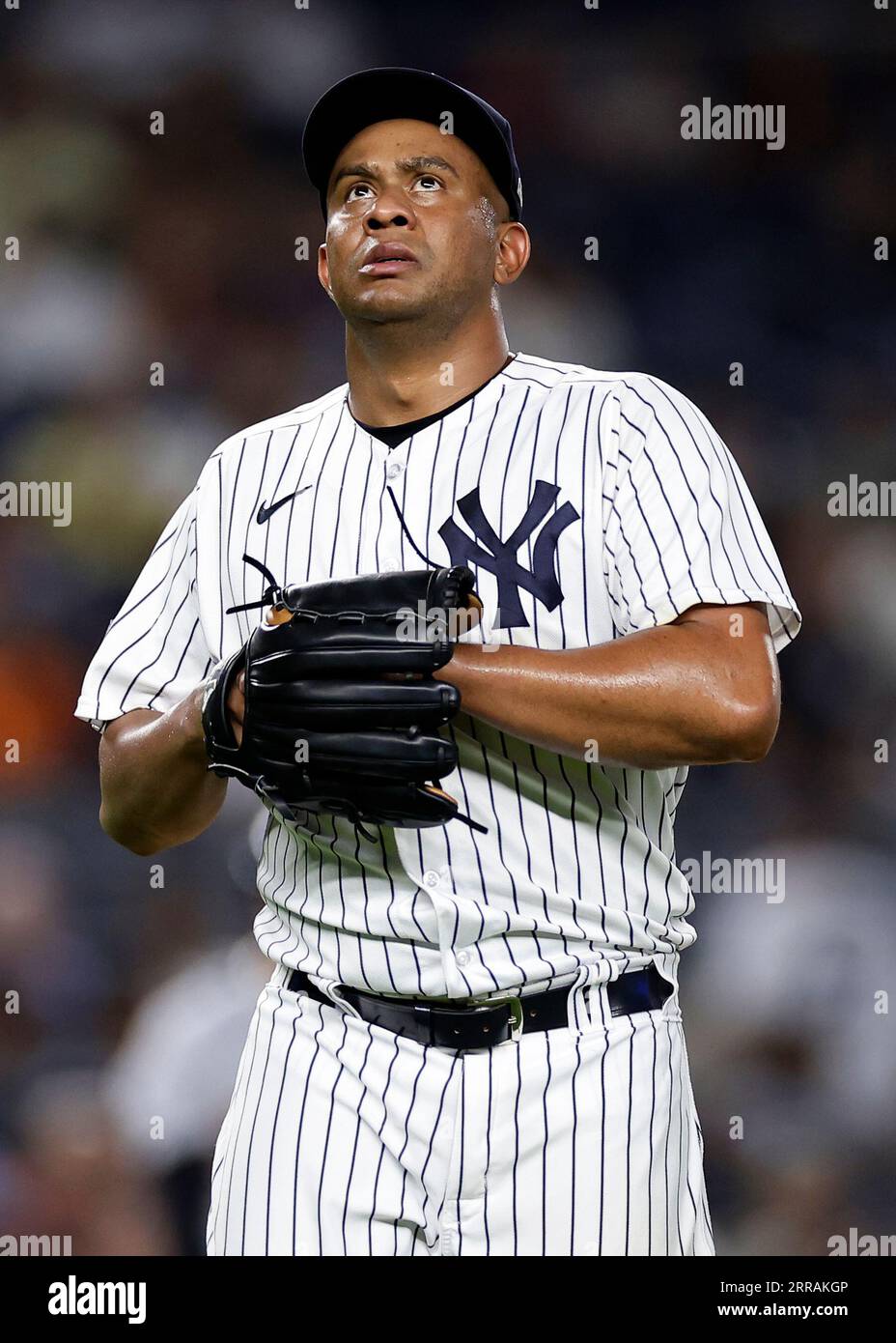 New York Yankees pitcher Wandy Peralta (58) reacts against the Detroit  Tigers during the eighth inning of a baseball game Wednesday, Sept. 6,  2023, in New York. (AP Photo/Adam Hunger Stock Photo - Alamy