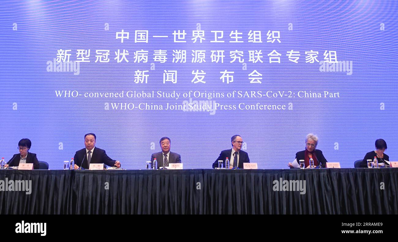 210807 -- BEIJING, Aug. 7, 2021 -- The WHO-China joint study press conference is held in Wuhan, central China s Hubei Province, Feb. 9, 2021.  Xinhua Headlines: Lesson behind hyperbole of Chinese researchers withdrawing COVID data ChengxMin PUBLICATIONxNOTxINxCHN Stock Photo