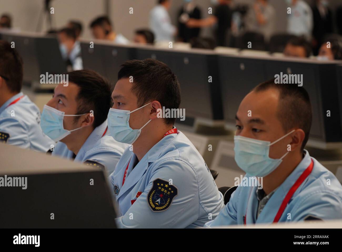 210820 -- BEIJING, Aug. 20, 2021 -- Technical personnel work at Beijing Aerospace Control Center in Beijing, capital of China, Aug. 20, 2021. TO GO WITH China Focus: Chinese astronauts complete second time EVAs for space station construction  EyesonSci CHINA-SHENZHOU-12-ASTRONAUTS-EXTRAVEHICULAR ACTIVITIES-SECOND TIME-COMPLETION CN TianxDingyu PUBLICATIONxNOTxINxCHN Stock Photo