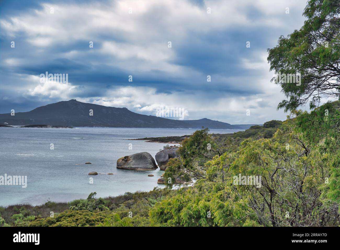 Unspoiled coastal scenery along the Heritage Trail at Two Peoples Bay Nature Reserve, close to Albany, Western Australia, on a cloudy summer day Stock Photo