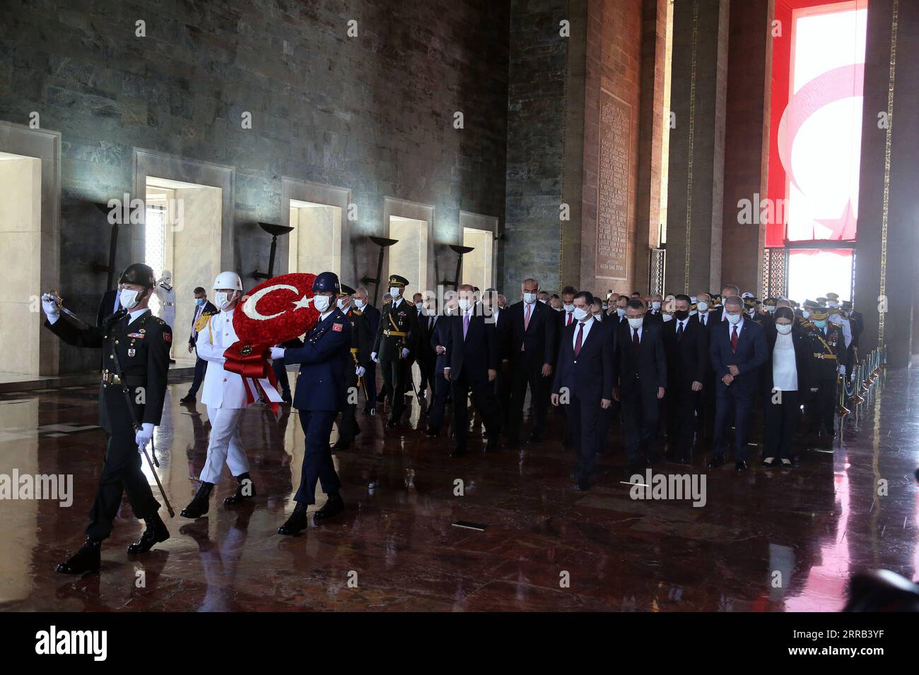 210831 -- ANKARA, Aug. 31, 2021 -- Turkish President Tayyip Erdogan attends a ceremony marking the 99th anniversary of Victory Day at the Ataturk Mausoleum in Ankara, Turkey, on Aug. 30, 2021. Turkey on Monday celebrated the 99th anniversary of Victory Day, the day the Turks defeated the Greek forces at the Battle of Dumlupinar, the final battle of the Turkish War of Independence in 1922. Photo by /Xinhua TURKEY-ANKARA-VICTORY DAY-ANNIVERSARY MustafaxKaya PUBLICATIONxNOTxINxCHN Stock Photo