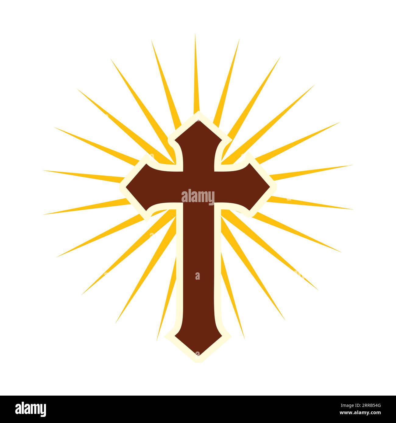 Christian Holy Cross With Sun Rays Icon. Cross Starburst Circle Retro Vintage Religion Symbol Stock Vector