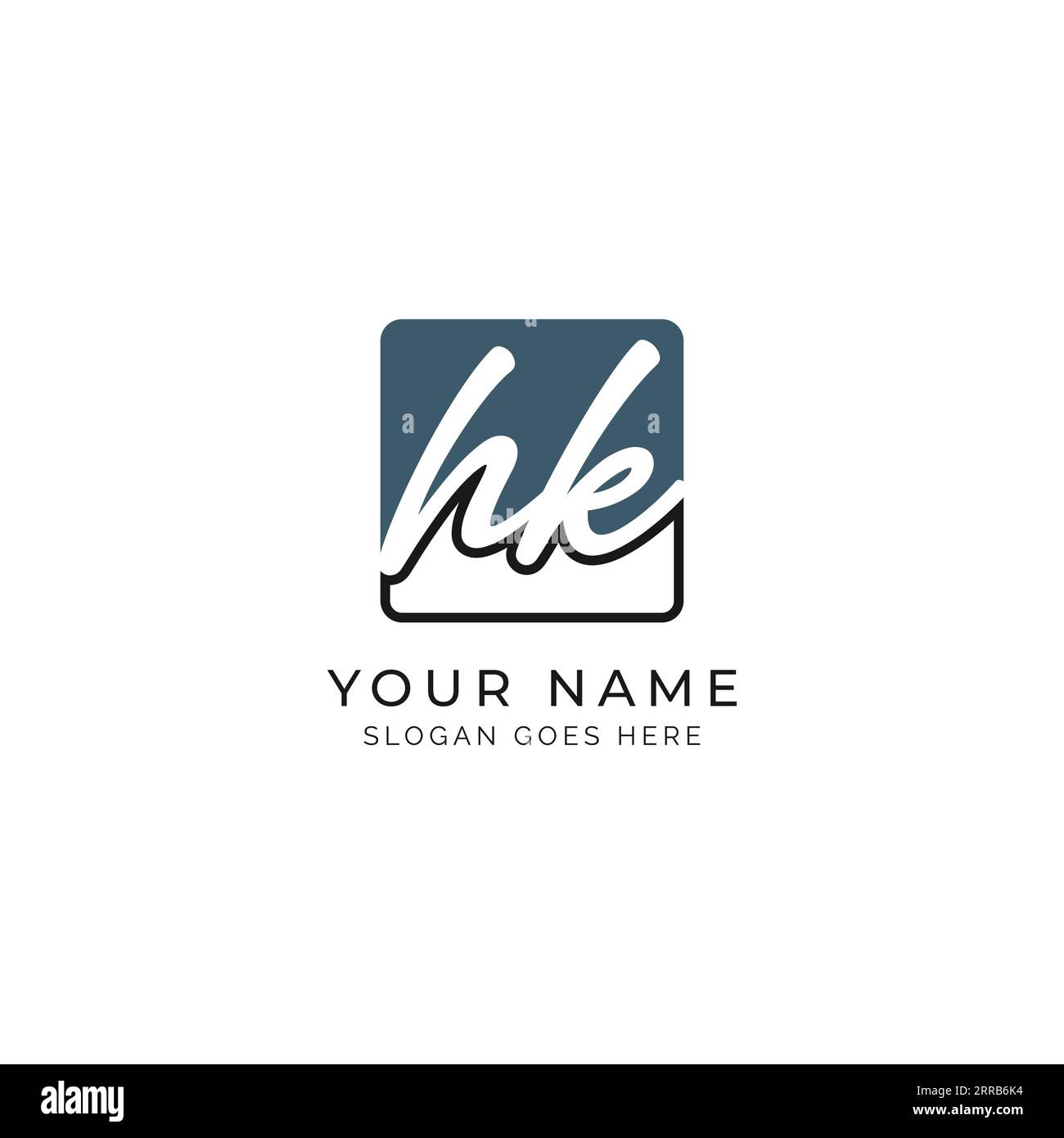 H, K, HK Initial letter handwritten and signature vector image template in square shape log Stock Vector