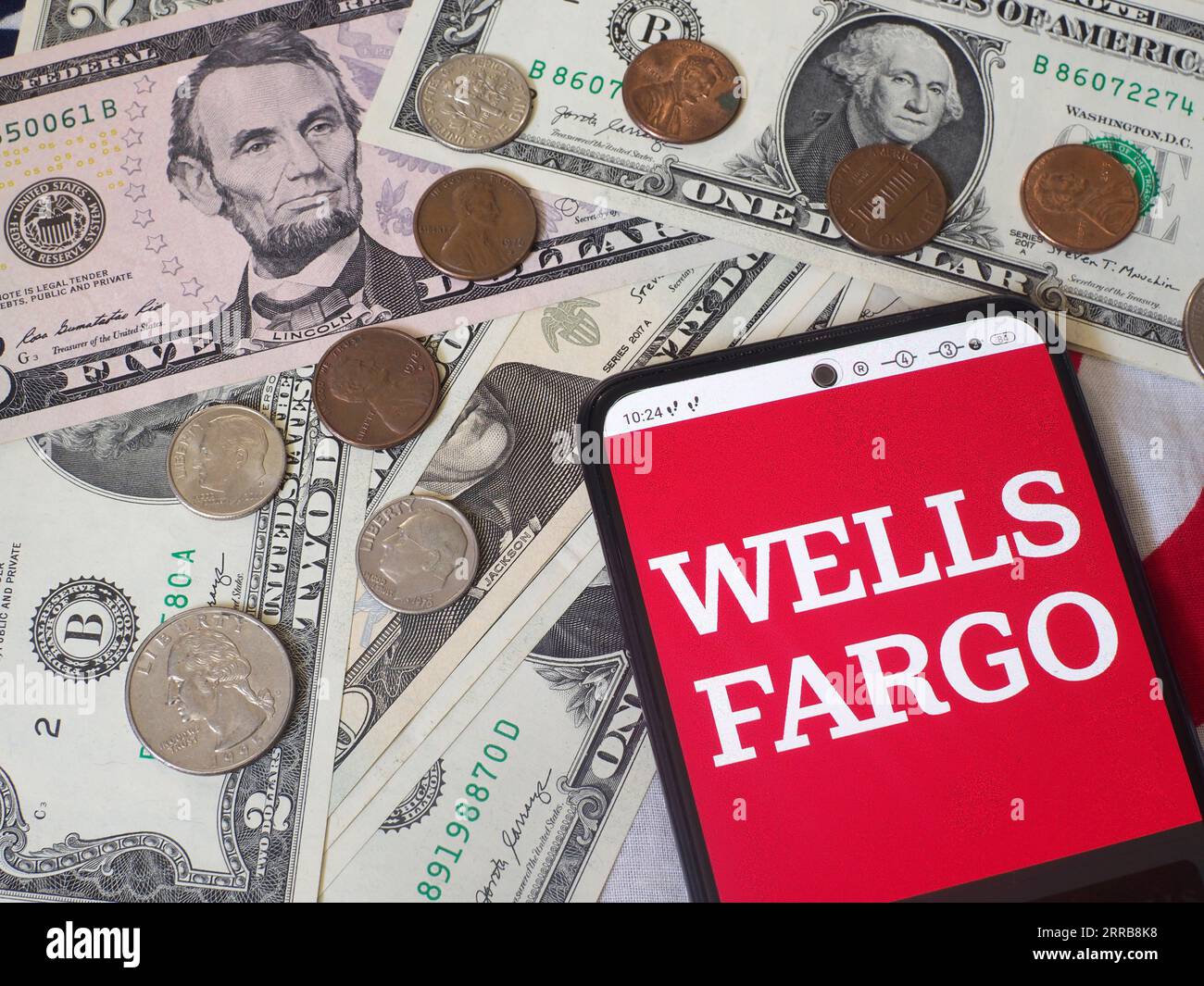 In this photo illustration, Wells Fargo & Company logo is seen