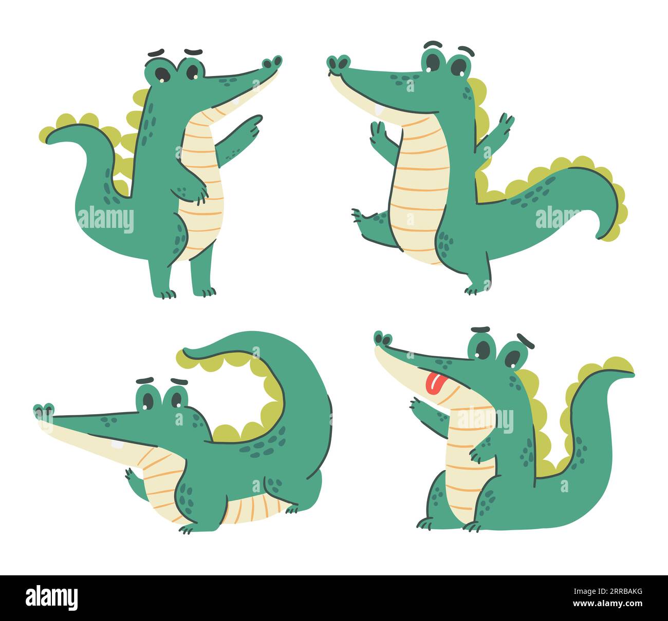 Crocodile cartoon characters . Hand drawn style . White isolate background . Vector . Stock Vector