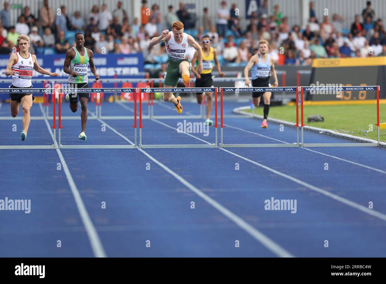 Alastair CHALMERS leading in the 400m Hurdles Final at the UK Athlete