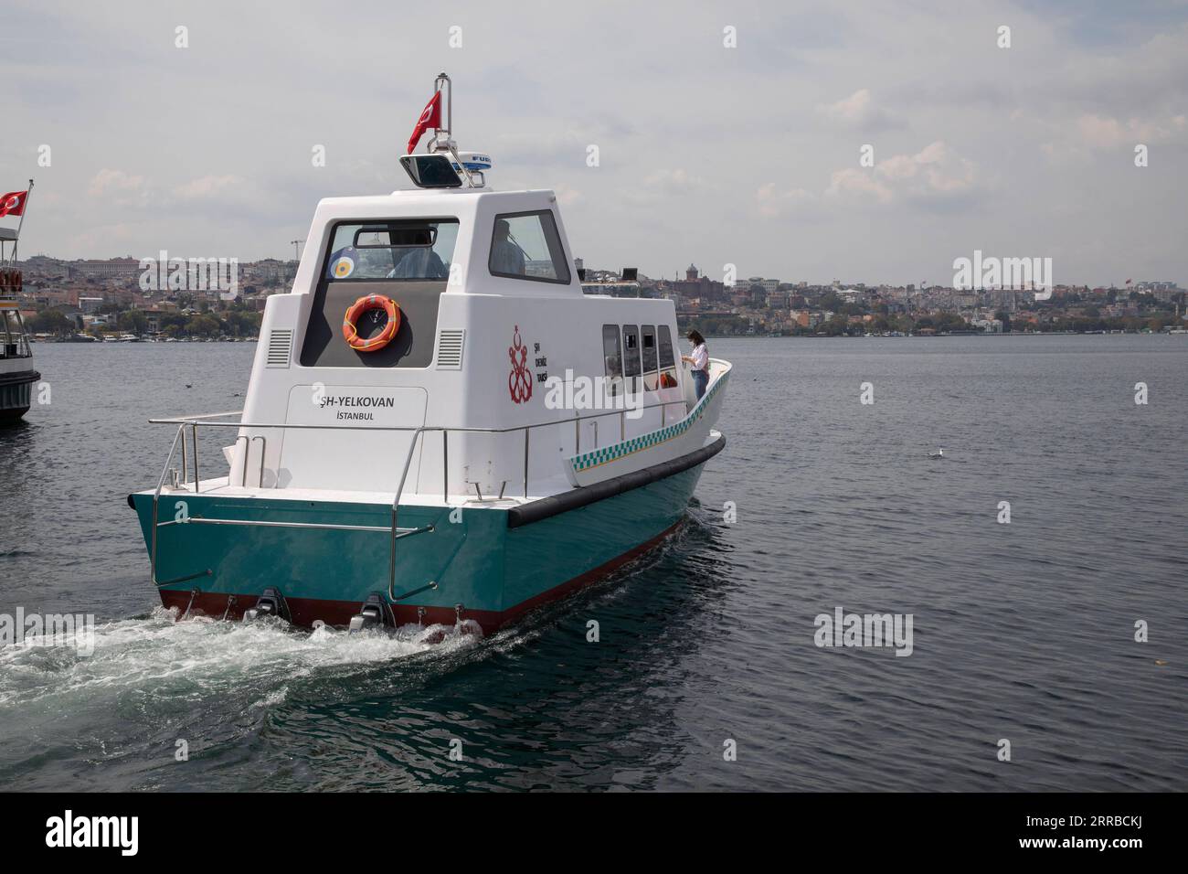 210914 -- ISTANBUL, Sept. 14, 2021 -- A sea taxi sails on waters off Istanbul, Turkey, on Sept. 13, 2021. Sinem Dedetas, head of the Istanbul City Lines, is hopeful that the newly produced sea taxis will help ease traffic chaos in the city. Photo by /Xinhua TO GO WITH Feature: Sea taxis expected to ease traffic jams in Turkey s Istanbul TURKEY-ISTANBUL-SEA TAXI OsmanxOrsal PUBLICATIONxNOTxINxCHN Stock Photo