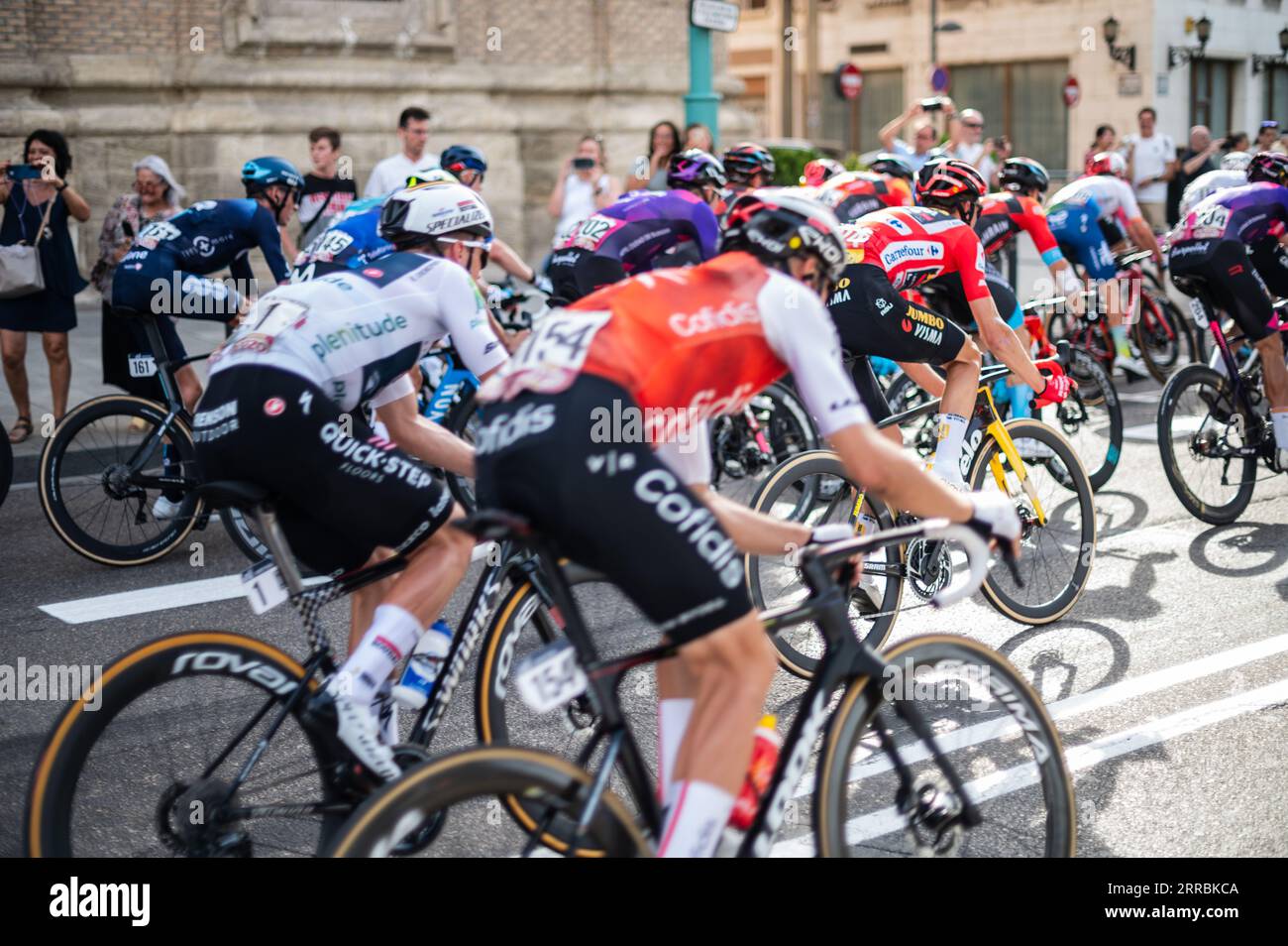 The 12th stage of the Vuelta a España, one of the leading cycling races in the international calendar, reaches Zaragoza, Aragon, Spain, 7th September Stock Photo