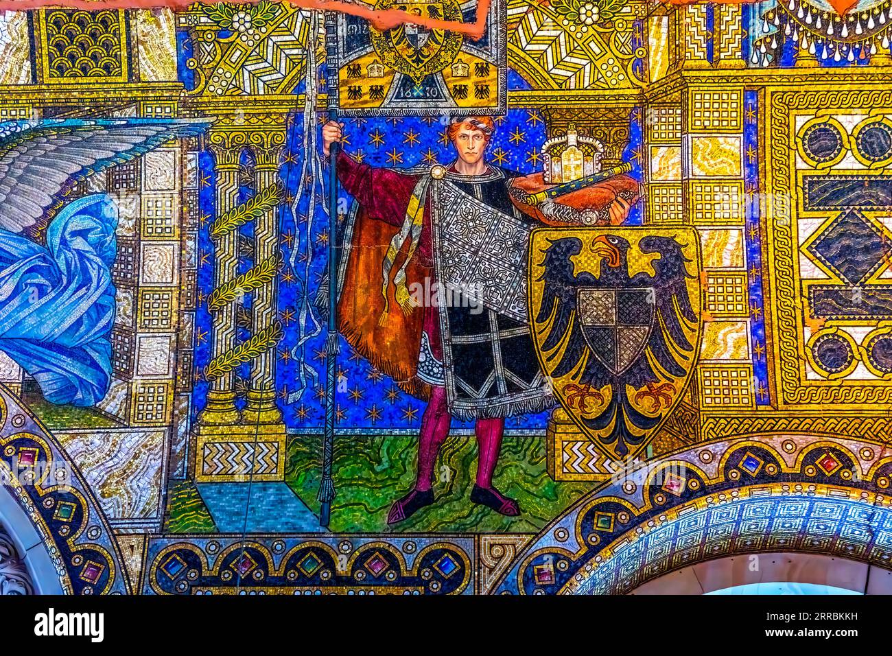 Knight Prussian Coat of Arms Mosaic Kaiser Wilhelm Memorial Church Gedächtniskirche Berlin Germany. Mosaic built in 1890s, bombed in 1943. Mosaic rest Stock Photo