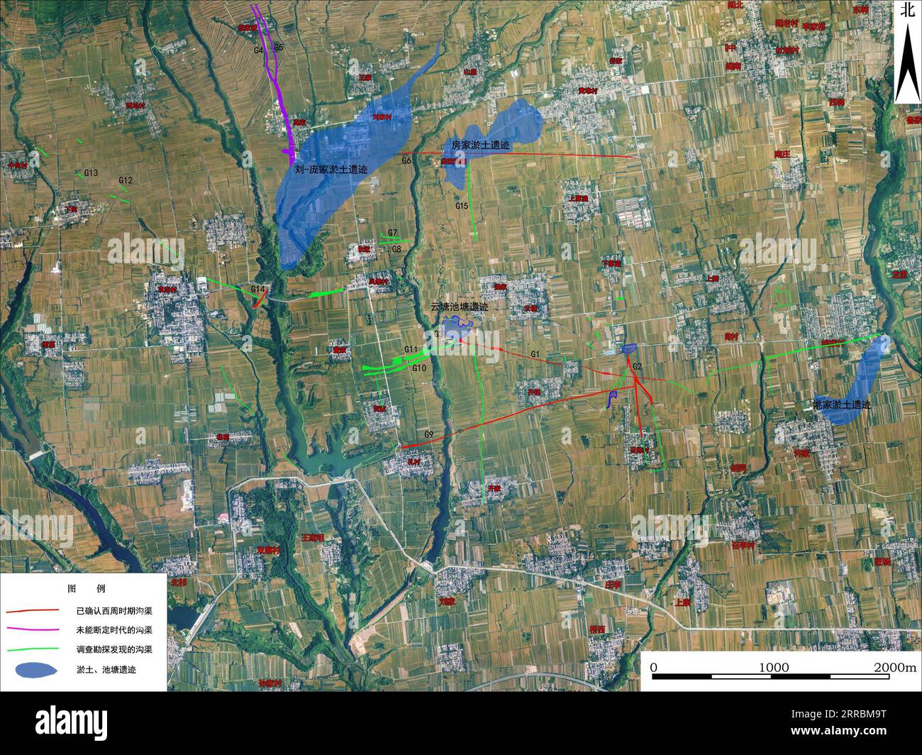 210929 -- XI AN, Sept. 29, 2021 -- This is a map of the Zhouyuan site in Baoji City, northwest China s Shaanxi Province. Archaeologists in Shaanxi said they have discovered large ponds and ditches at an archaeological site in the province. Located in Baoji City, the Zhouyuan site is believed to be the largest city ruins of the Western Zhou Dynasty 1046-771 B.C.. Shaanxi Academy of Archeology/Handout via Xinhua CHINA-SHAANXI-ARCHAEOLOGY-ANCIENT DRAINAGE SYSTEM-DISCOVERY CN YangxYimiao PUBLICATIONxNOTxINxCHN Stock Photo
