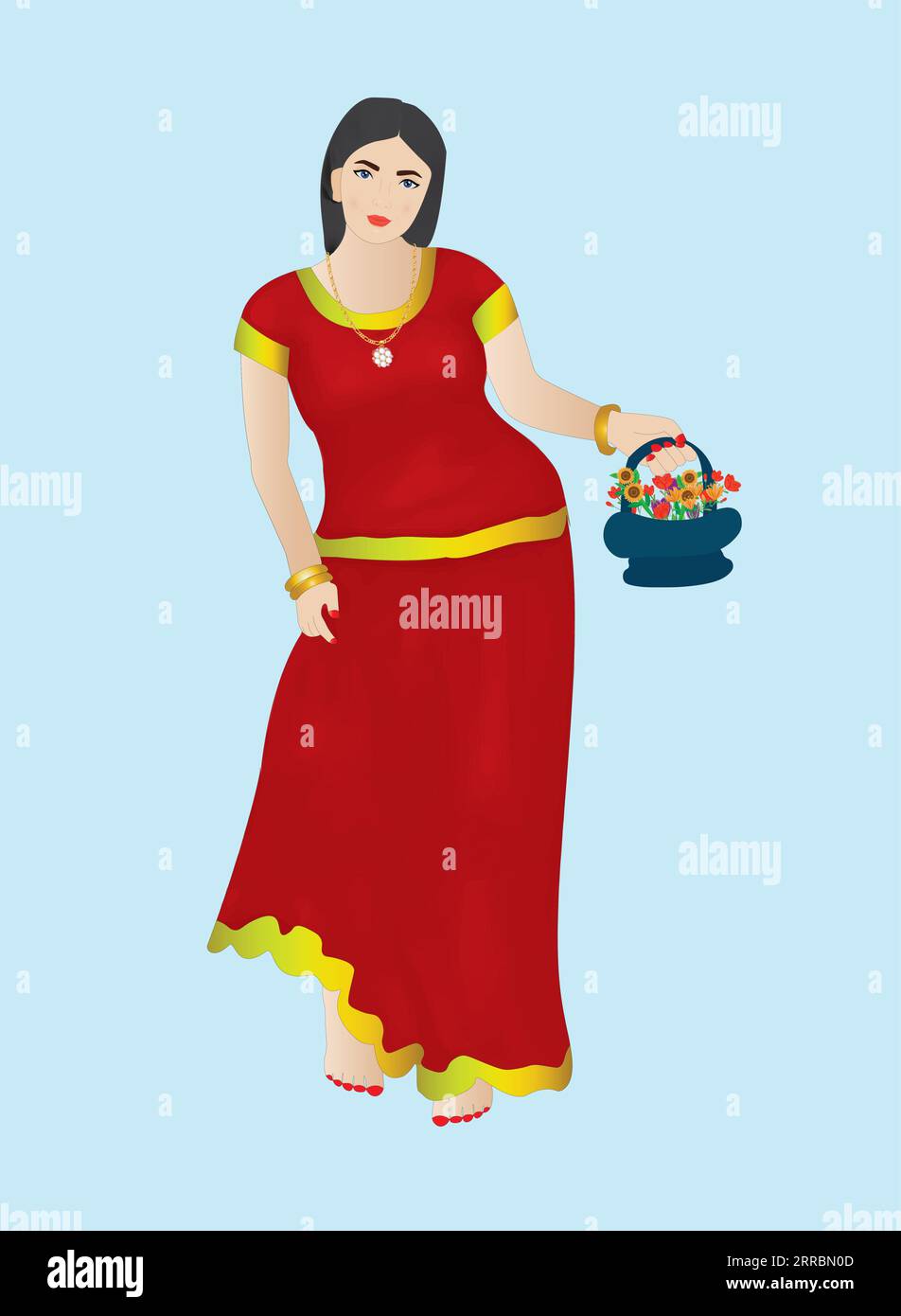 beautiful Punjabi women wearing a blouse and skirt Stock Vector