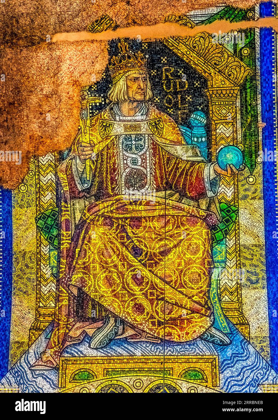 Emperor Mosaic Kaiser Wilhelm Memorial Church Gedächtniskirche Berlin Germany. Mosaic and Church built in 1890s, bombed in 1943. Chruch and Mosaic res Stock Photo