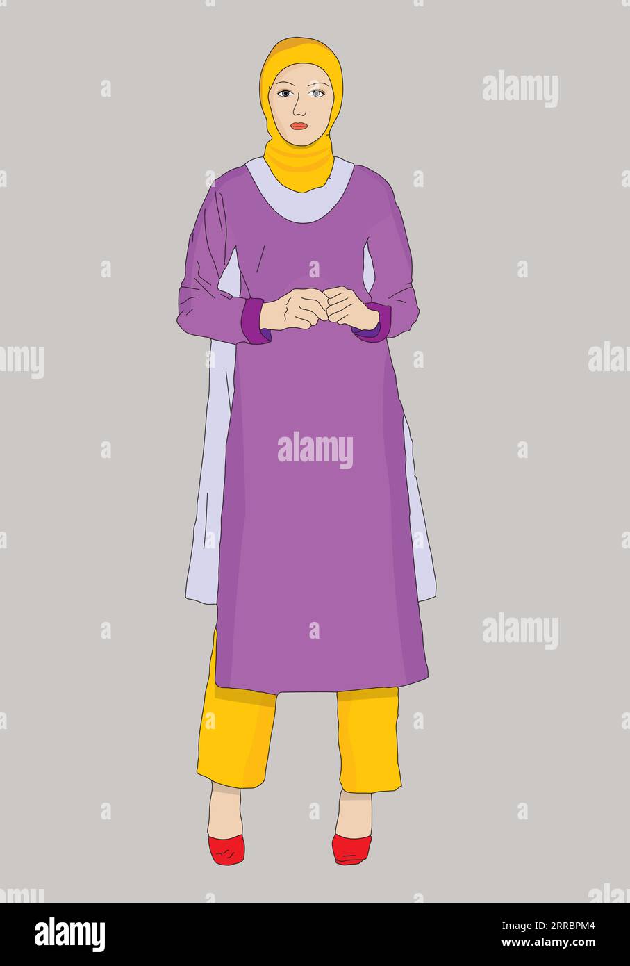 Women wearing traditional Pakistani suit shalwar kameez and muslim scarf hijab Stock Vector