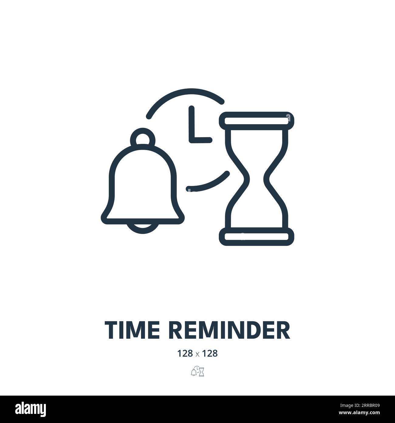 Time Reminder Icon. Clock, Notification, Bell. Editable Stroke. Simple