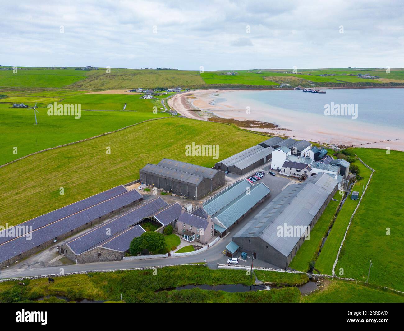 Aerial view of Scapa whisky distillery at Scapa, Mainland, Orkney Islands, Scotland, UK Stock Photo