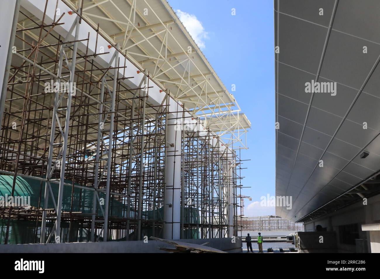211014 -- HARARE, Oct. 14, 2021 -- Photo taken on Sept. 1, 2021 shows the construction site of the expansion project of Robert Gabriel Mugabe International Airport in Harare, Zimbabwe. Photo by /Xinhua Xinhua Headlines: 1,000 USD per fake news report -- U.S. plot to discredit Chinese investments exposed by Zimbabwean daily Wanda PUBLICATIONxNOTxINxCHN Stock Photo