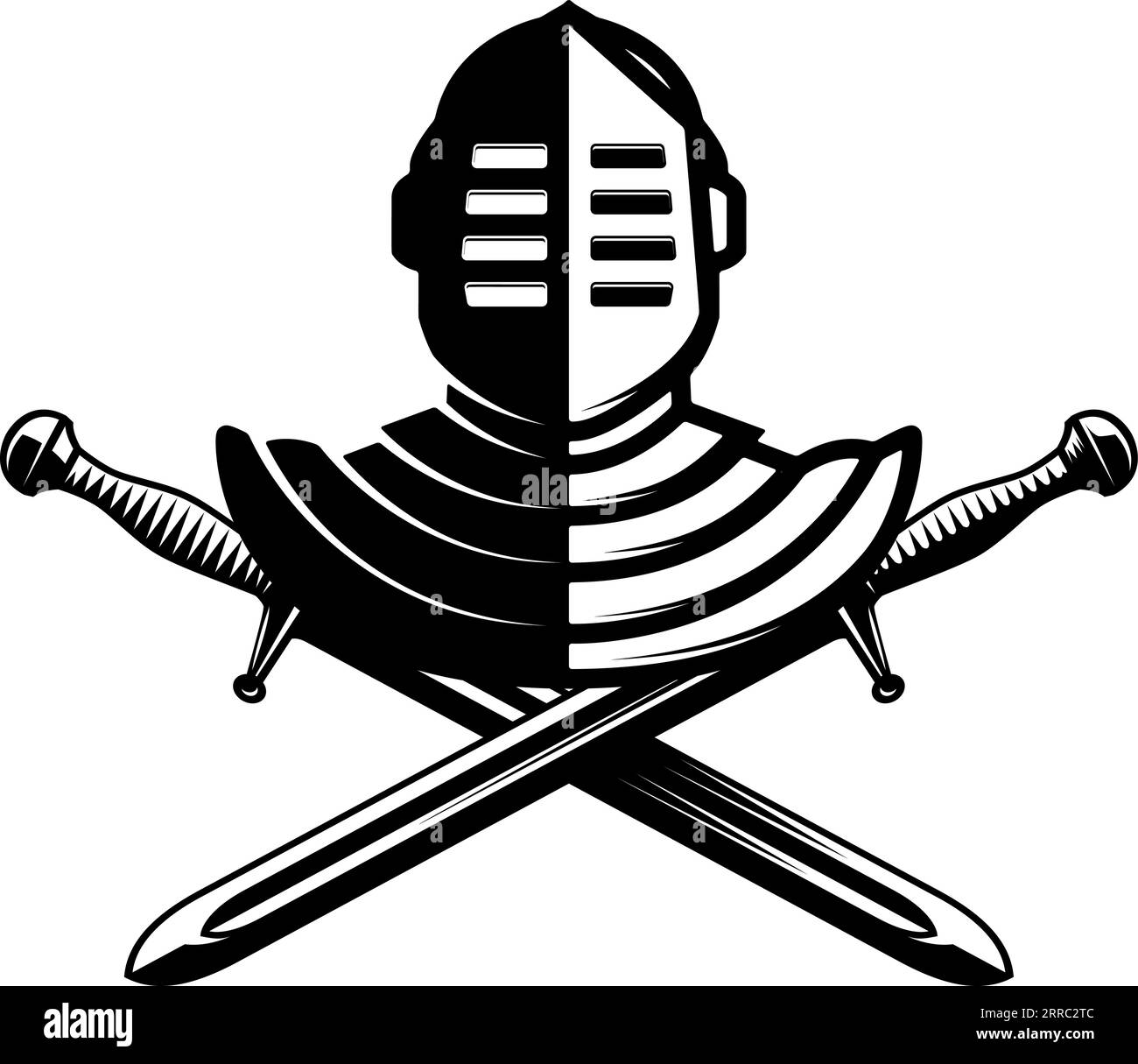 Knight helmet with crossed swords. Warrior helmet with swords. Design