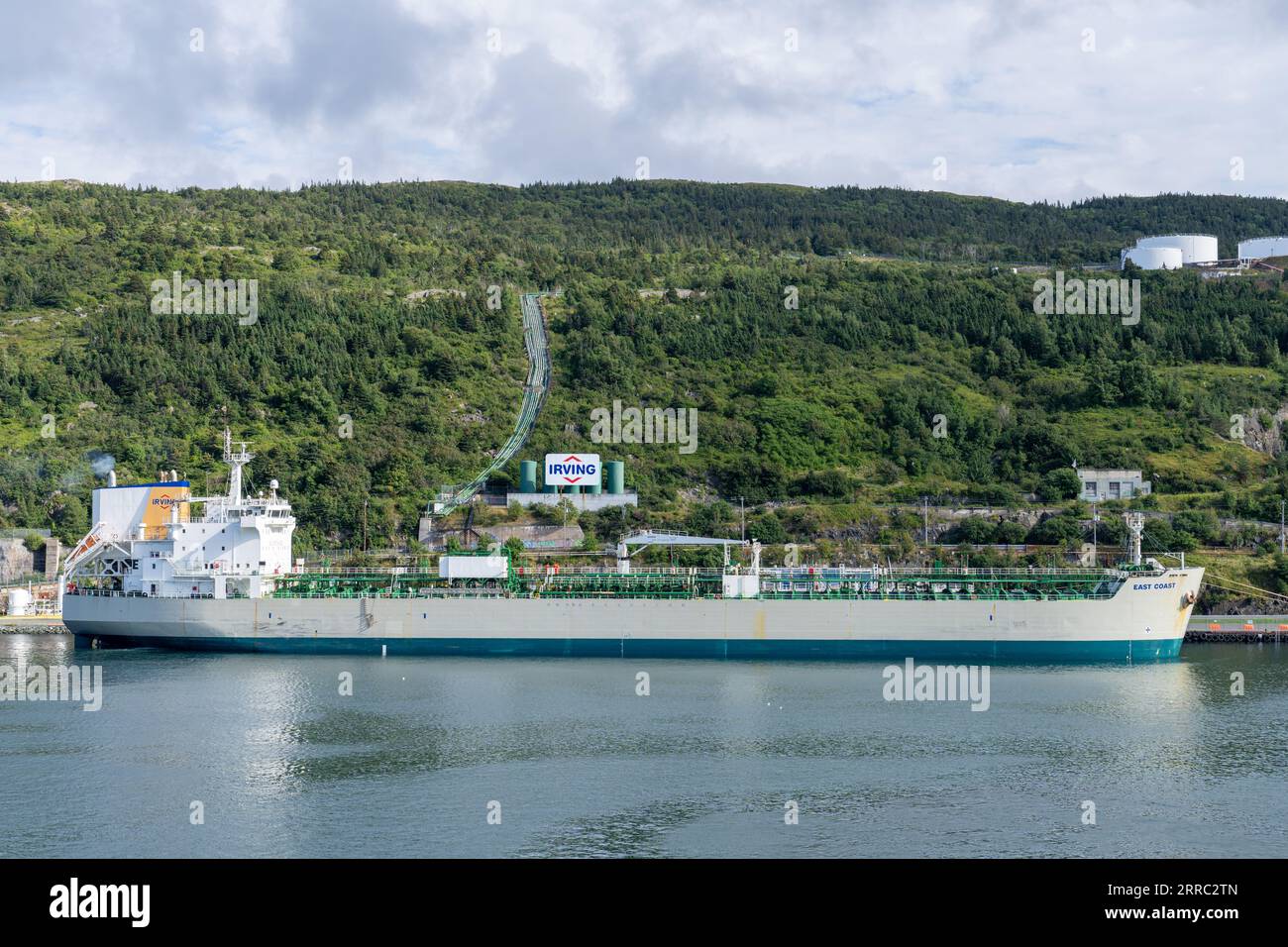 St. John's, NL, Canada - Aug. 27, 2023: Irving Oil Marine Terminal with oil tanker EAST COAST. Irving Oil is a refining and marketing company serving Stock Photo