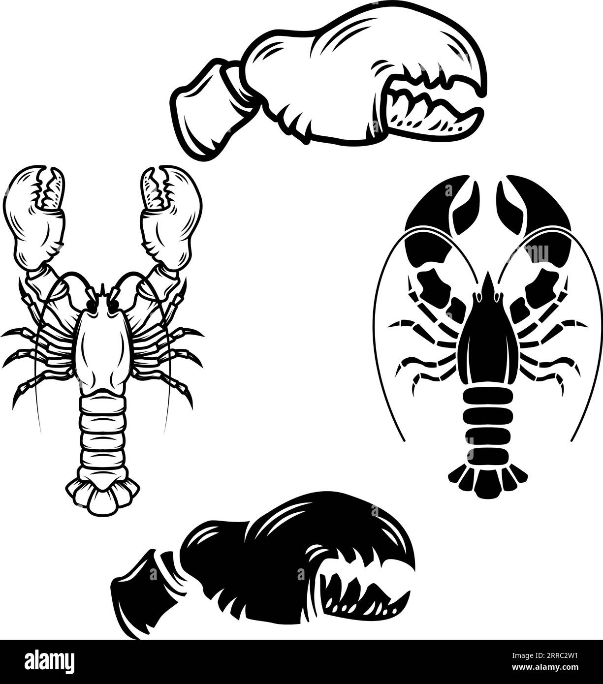 Set of the lobsters illustrations in vector. Label, logo, emblem design