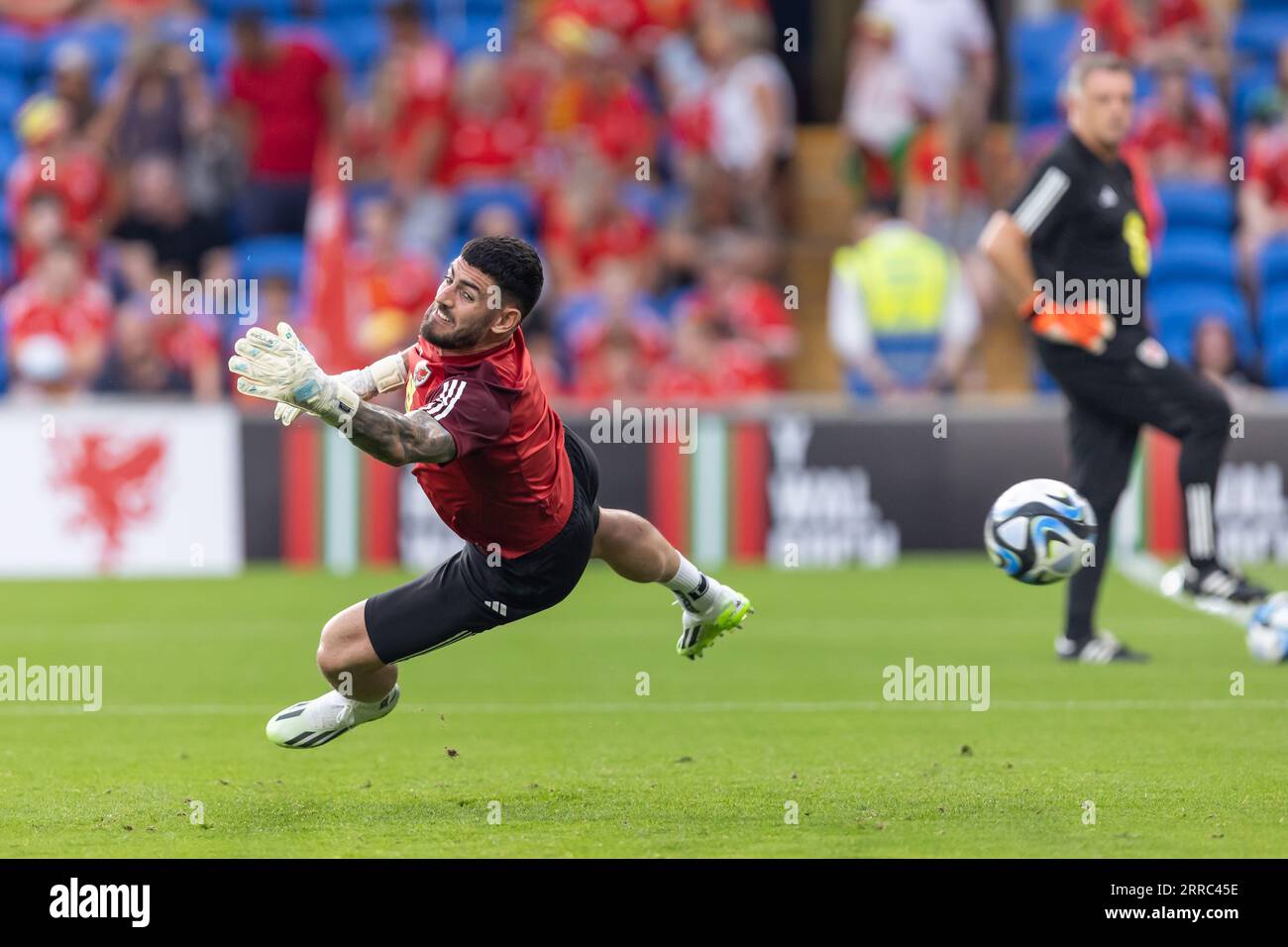 Cardiff City Stadium, Cardiff, UK. 7th Sep, 2023. International Football Friendly, Wales versus South Korea; Wales Goalkeeper Danny Ward in action during the pre-match warm-up. Credit: Action Plus Sports/Alamy Live News Stock Photo