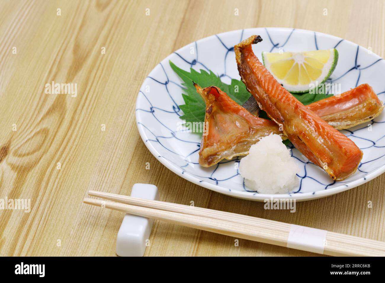 grilled salmon belly, Japanese cuisine, copy space Stock Photo Alamy
