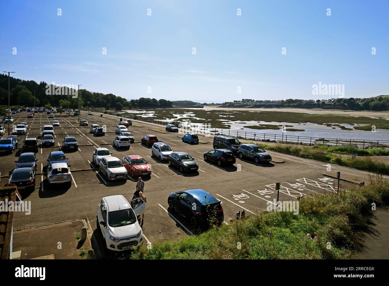 Barry Island car park and view across Barry Harbour. Sept 2023. cym