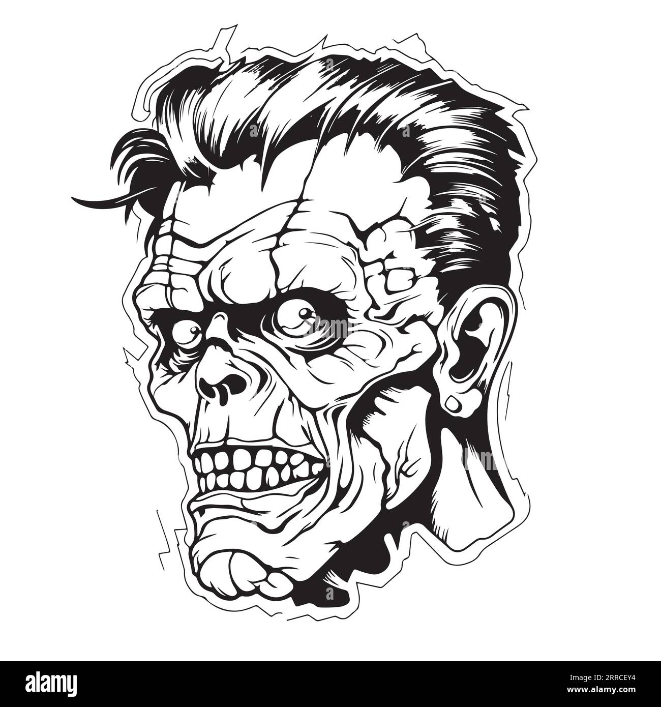 Frankenstein head sketch hand drawn Halloween Vector Stock Vector