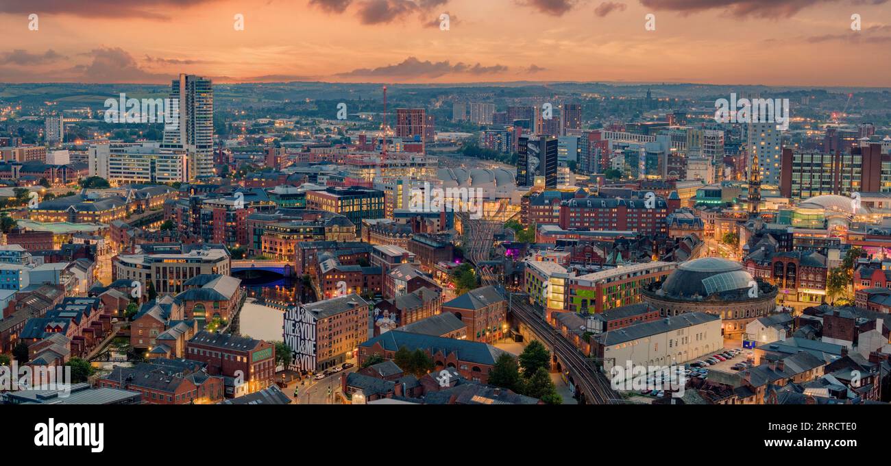 Leeds city centre West Yorkshire university.  Aerial View of the city centre and skyline Stock Photo