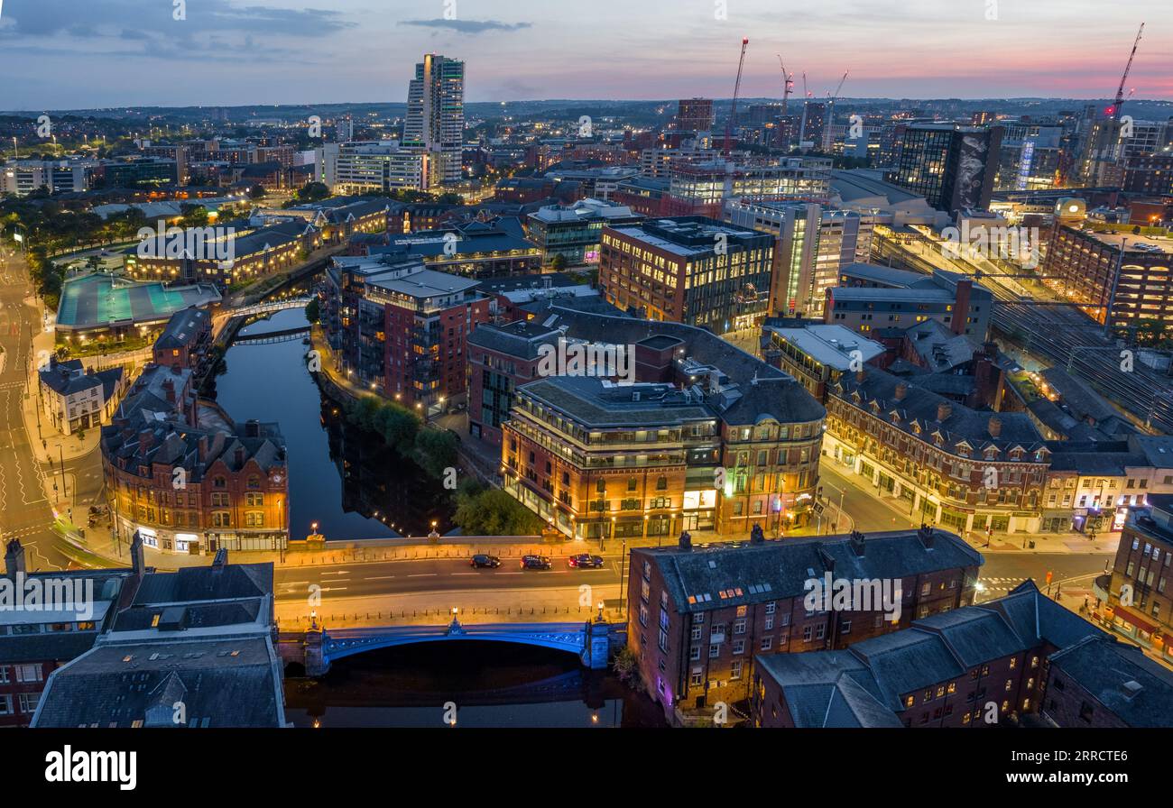 Leeds West Yorkshire university city centre. Aerial View of the city ...