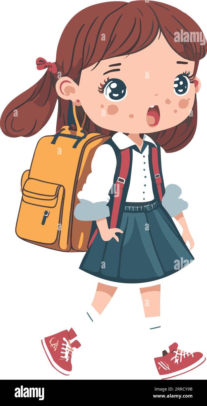 Cute Little Girl Back To School Illustration Vector File Stock Vector ...