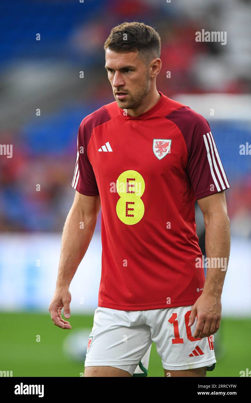 Aaron Ramsey of Wales during the pre-game warmup ahead of the ...
