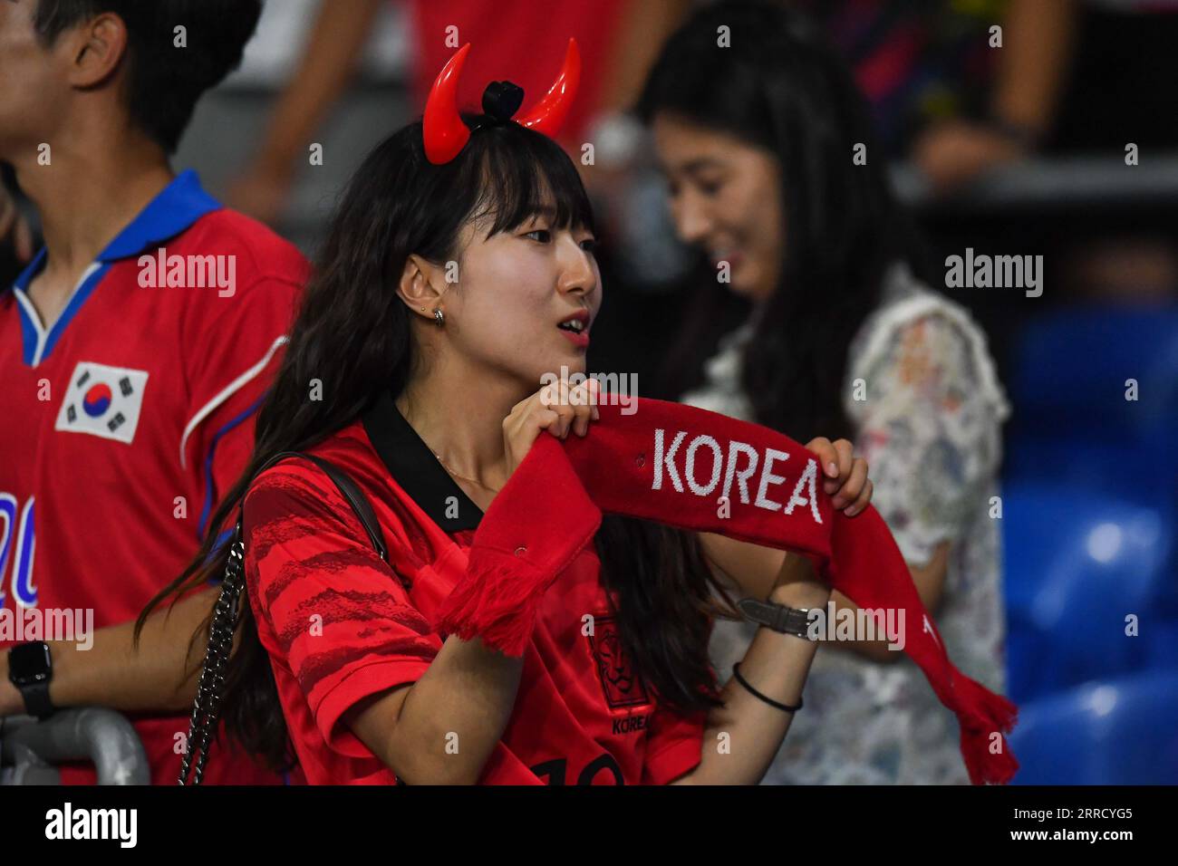 Korea fans at the end of  the International Friendly match Wales vs Korea Republic at Cardiff City Stadium, Cardiff, United Kingdom, 7th September 2023  (Photo by Mike Jones/News Images) Stock Photo