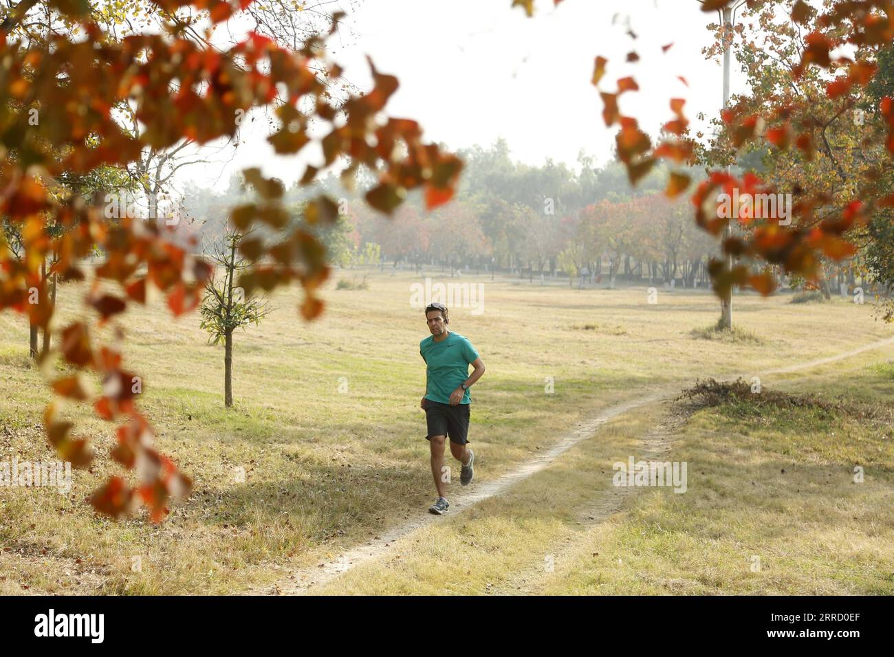 211125 -- ISLAMABAD, Nov. 25, 2021 -- A man runs on a track at Fatima Jinnah Park in Islamabad, capital of Pakistan, Nov. 25, 2021.  PAKISTAN-ISLAMABAD-AUTUMN SCENERY AhmadxKamal PUBLICATIONxNOTxINxCHN Stock Photo