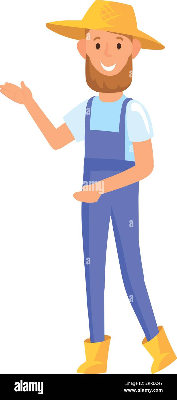 Happy farmer. Smiling man in straw hat. Cartoon character isolated on