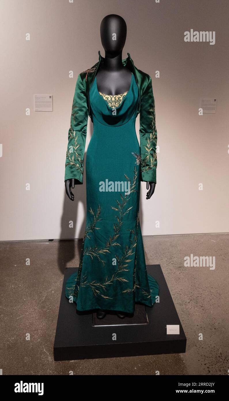 Gown designed by Alexander McQueen for Givenchy and worn by Kate Winslet attending 70th Academy Awards Nominee for Titanic seen during a press view at Sotheby's auction house in New York on Gown designed by Alexander McQueen for Givenchy and worn by Kate Winslet attending 70th Academy Awards Nominee for Titanic seen during a press view at Sotheby's auction house in New York on