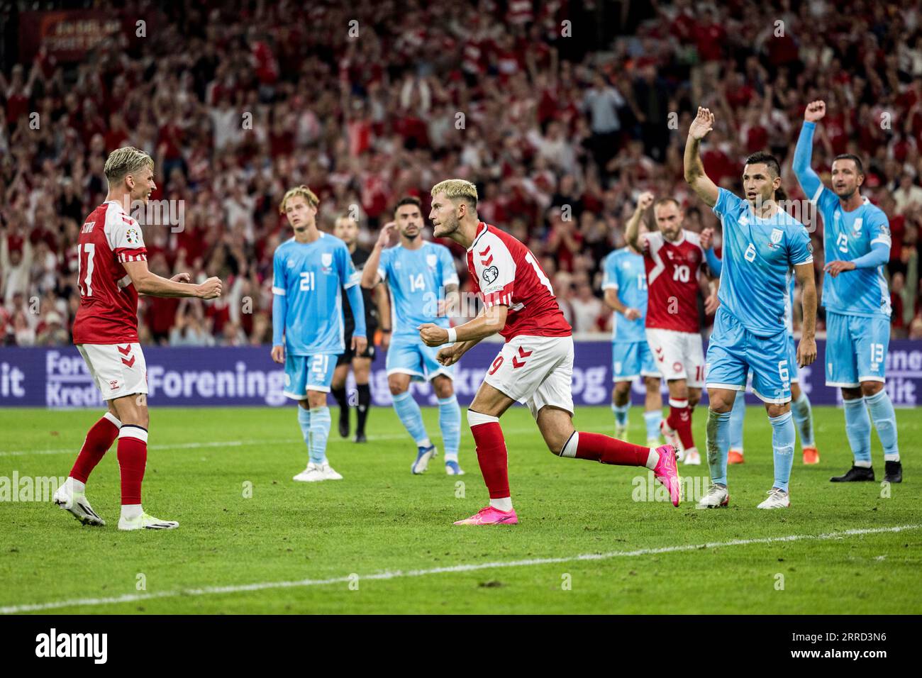 Copenhagen, Denmark. 07th Sep, 2023. Jonas Wind (19) of Denmark scores