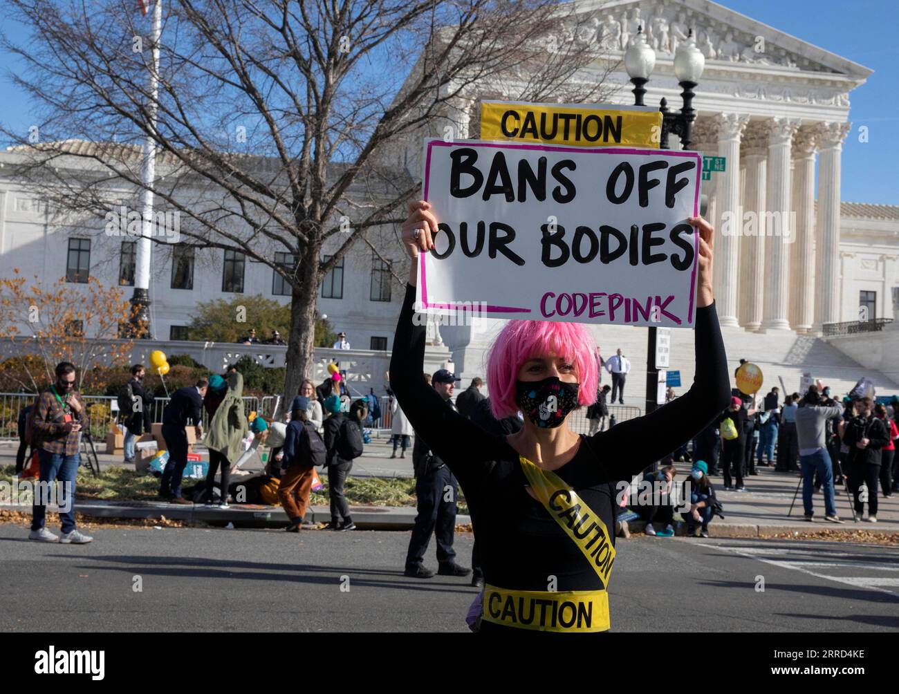 211202 -- WASHINGTON, D.C., Dec. 2, 2021 -- A pro-abortion protester rallies in front of the Supreme Court in Washington, D.C., the United States, Dec. 1, 2021. The conservative majority in the U.S. Supreme Court signaled Wednesday that they would uphold a law in the state of Mississippi barring abortion after 15 weeks of pregnancy, a decision directly contradicting the high court s landmark ruling in favor of abortion rights that has existed for nearly a half-century. Photo by /Xinhua U.S.-WASHINGTON D.C.-SUPREME COURT-ABORTION LAW AaronxSchwartz PUBLICATIONxNOTxINxCHN Stock Photo