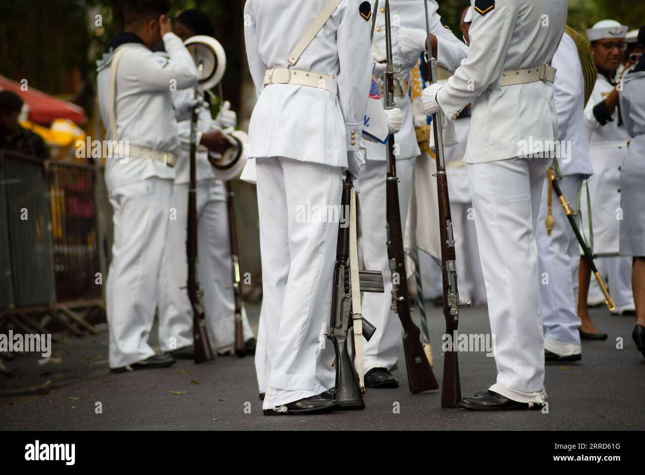 Salvador, Bahia, Brazil - September 07, 2023: Marine soldiers are seen with rifles during the Brazilian independence parade in the city of Salvador, B Stock Photo