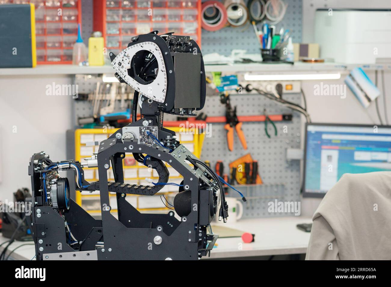 Perm, Russia - July 13, 2023: humanoid robot in the process of assembly ...