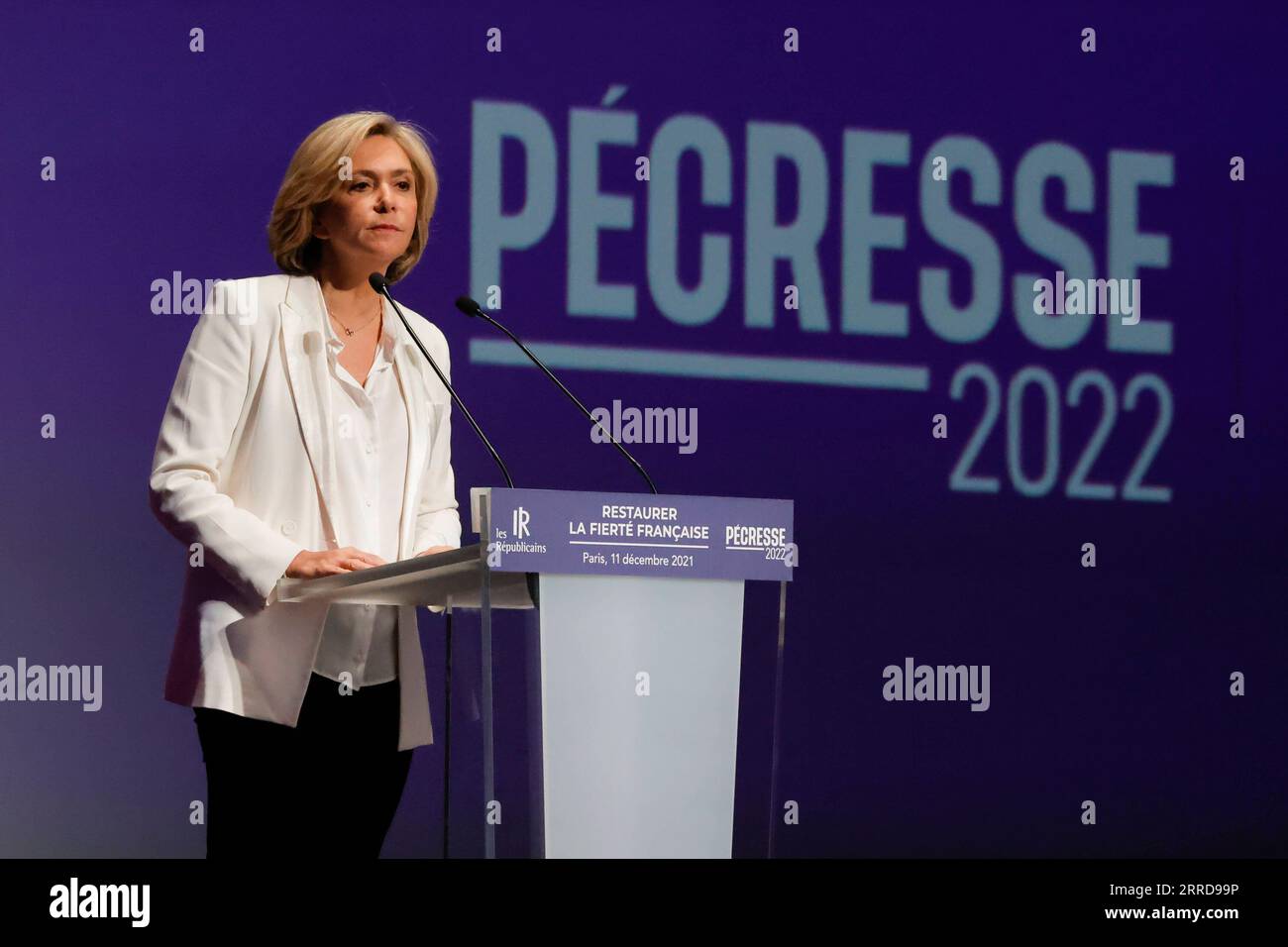 211212 -- PARIS, Dec. 12, 2021 -- Valerie Pecresse addresses a meeting following a closed-door session with party officials in Paris, France, Dec. 11, 2021. Valerie Pecresse, President of France s Ile-de-France region, will represent the Les Republicains party in the presidential elections scheduled for April 2022. Photo by /Xinhua FRANCE-PARIS-LR-VALERIE PECRESSE RitxHeise PUBLICATIONxNOTxINxCHN Stock Photo