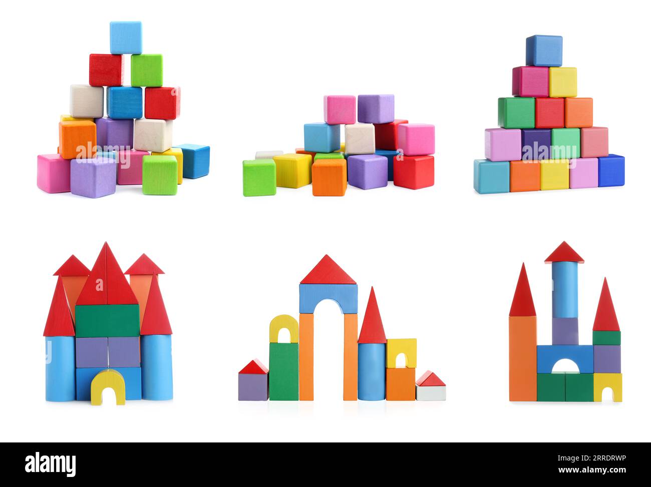 Set with different building blocks isolated on white Stock Photo - Alamy