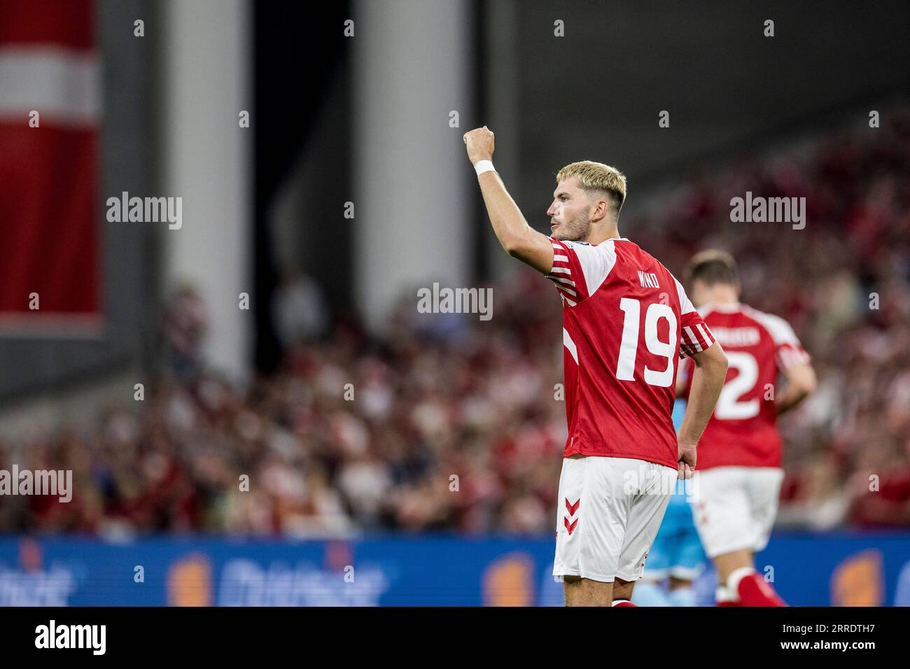 Copenhagen, Denmark. 07th Sep, 2023. Jonas Wind (19) of Denmark scores