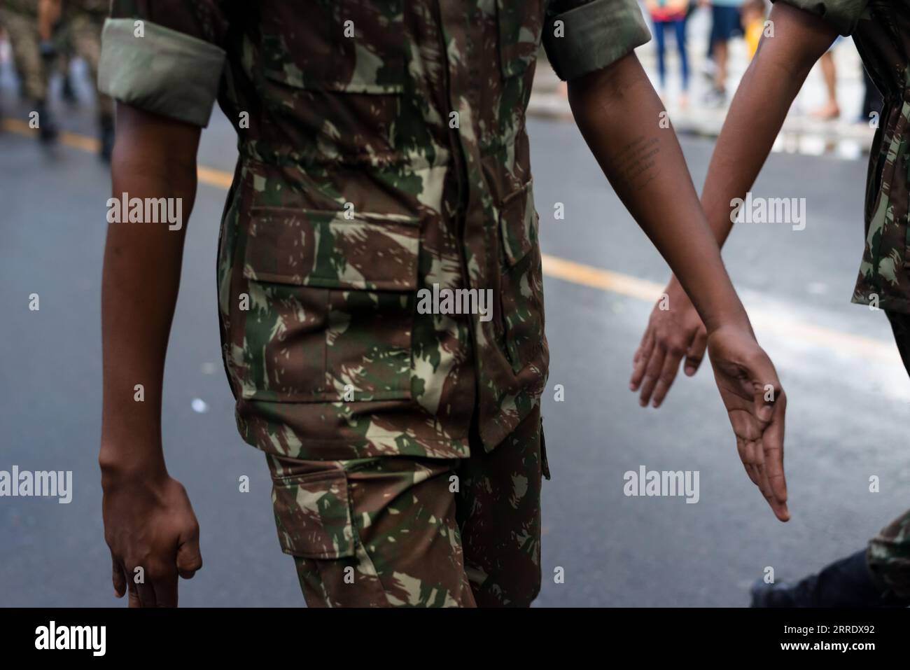 Salvador, Bahia, Brazil - September 07, 2023: Army soldiers are seen marching during Brazilian independence celebrations in the city of Salvador, Bahi Stock Photo