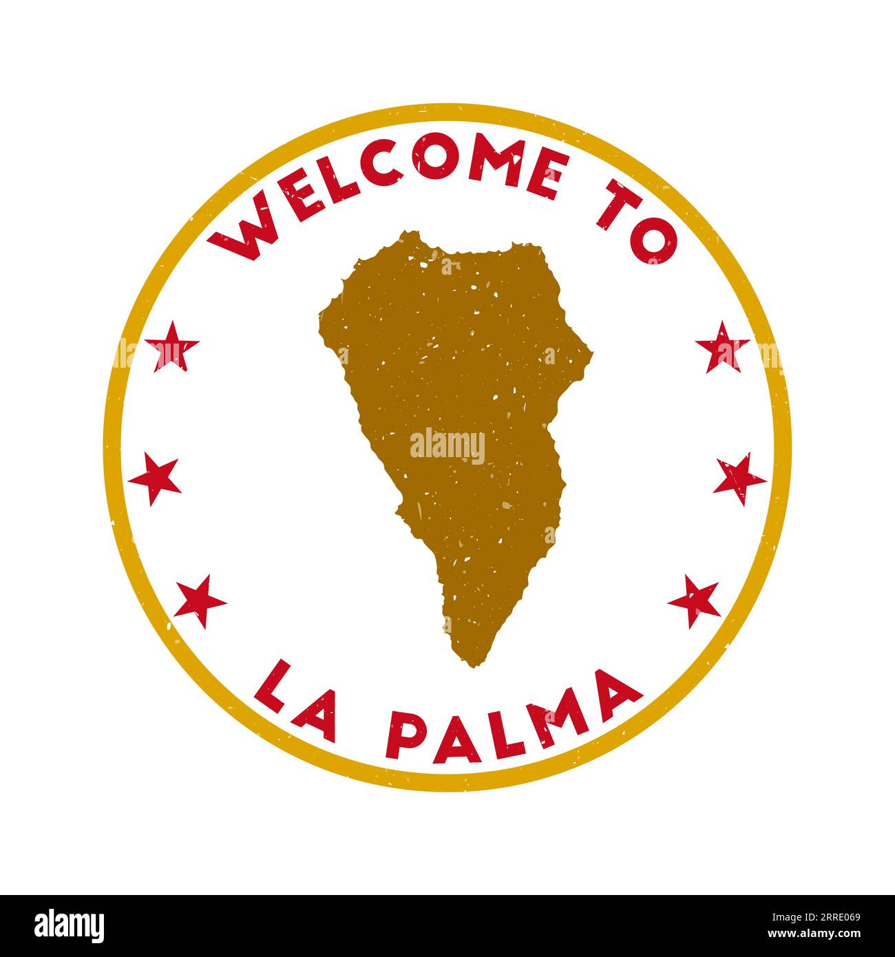 Welcome to La Palma stamp. Grunge island round stamp with texture in Bloodthirsty Lips color theme. Vintage style geometric La Palma seal. Modern vect Stock Vector