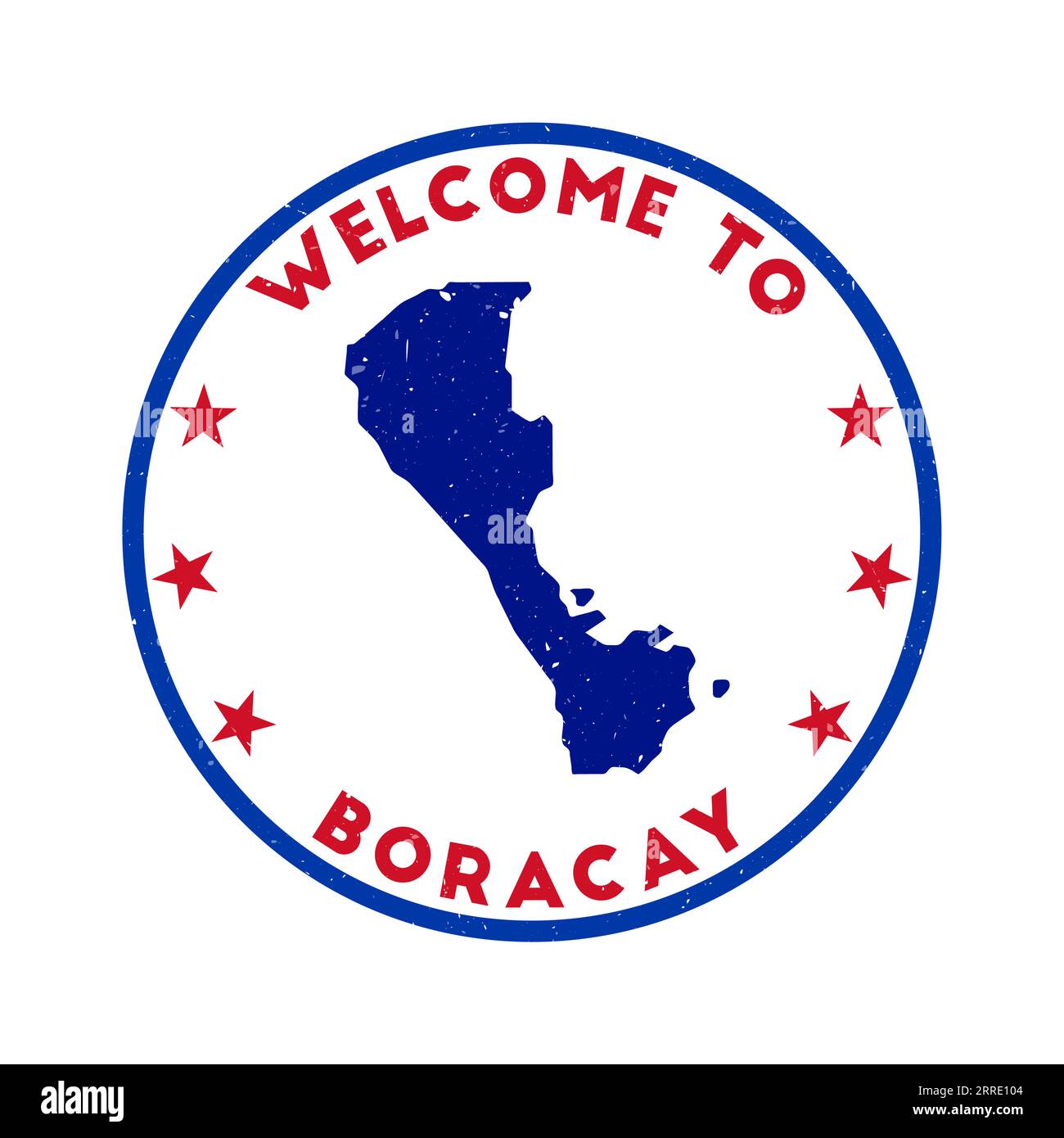 Welcome to Boracay stamp. Grunge island round stamp with texture in Super Rose Red color theme. Vintage style geometric Boracay seal. Neat vector illu Stock Vector