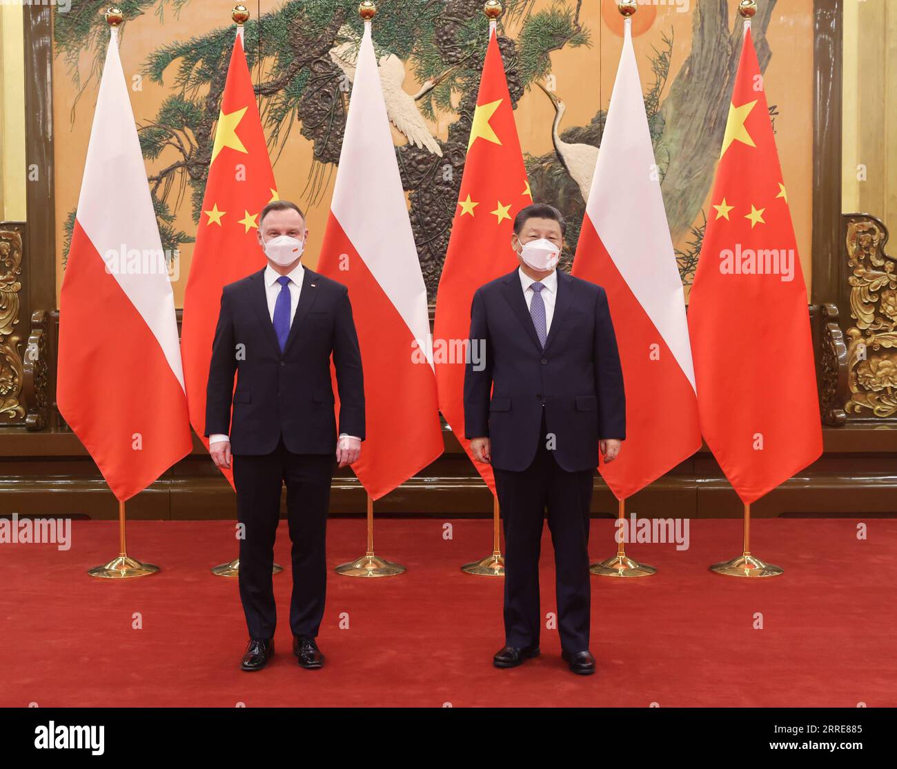 220206 -- BEIJING, Feb. 6, 2022 -- Chinese President Xi Jinping meets with Polish President Andrzej Duda, who came to China for the opening ceremony of the Beijing 2022 Olympic Winter Games, at the Great Hall of the People in Beijing, capital of China, Feb. 6, 2022.  CHINA-BEIJING-XI JINPING-POLISH PRESIDENT-MEETING CN LiuxWeibing PUBLICATIONxNOTxINxCHN Stock Photo