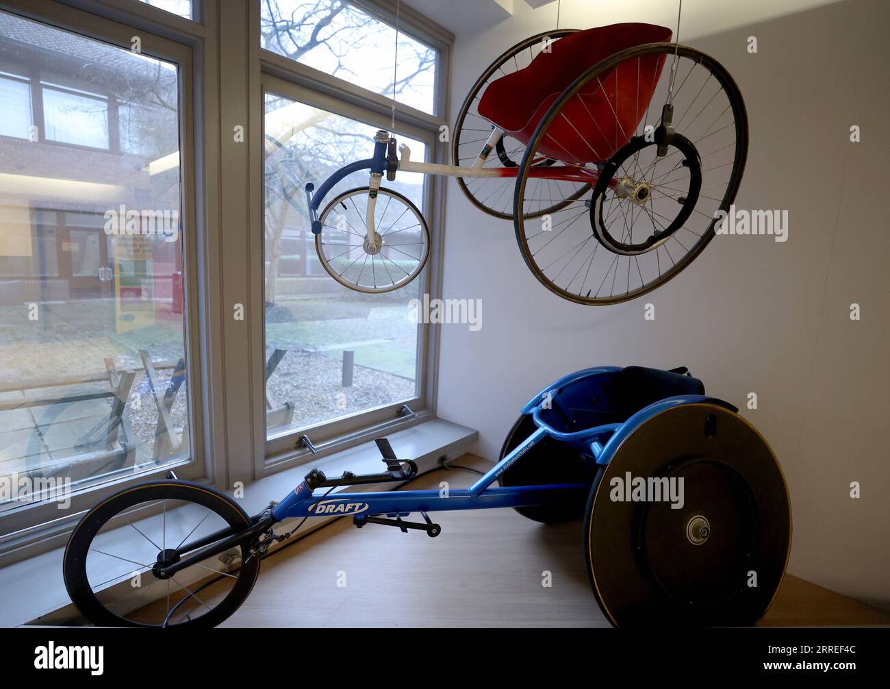 220225 -- STOCK MANDEVILLE, Feb. 25, 2022 -- Photo taken on Feb. 24, 2022 shows wheelchairs at Stoke Mandeville Hospital in Stoke Mandeville, Britain, Feb. 24, 2022. TO GO WITH Feature: An ongoing journey starts from Stoke Mandeville  SPBRITAIN-STOCK MANDEVILLE-PARALYMPIC GAMES-BIRTHPLACE LixYing PUBLICATIONxNOTxINxCHN Stock Photo