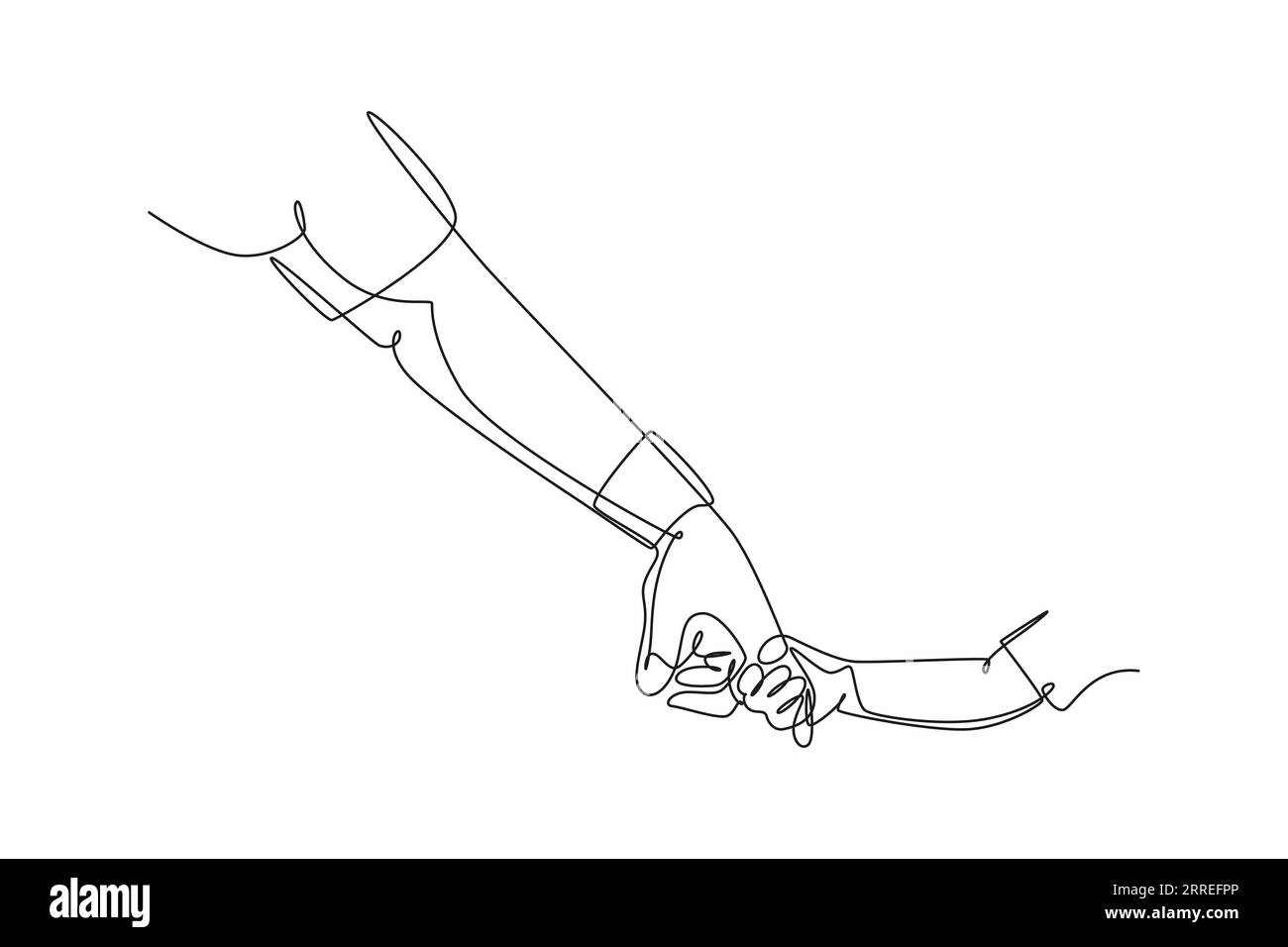 Single continuous line drawing gesture of father giving hand or finger to his child. Parenting motherhood loving care. Happy and love family parental. Stock Photo